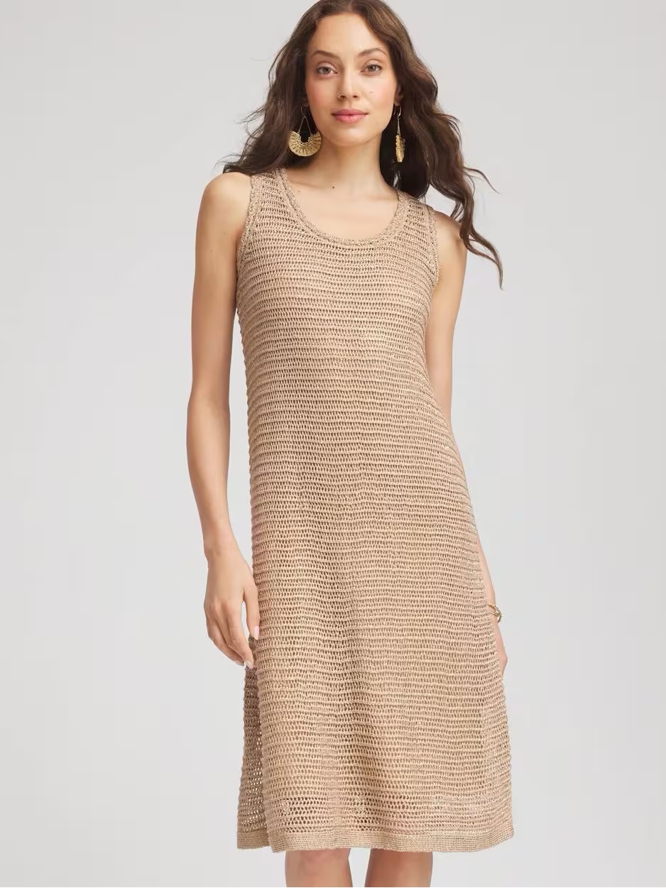 Chico’s Petite Crochet-Knit Sequins Tank Dress - Size 2p (L Petite)
